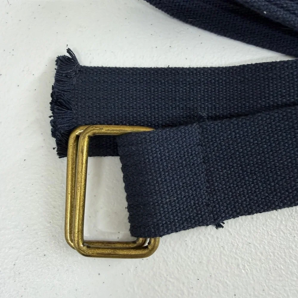 Adult men's navy blue gold buckle fabric woven fringe‎ pants belt accessories 33